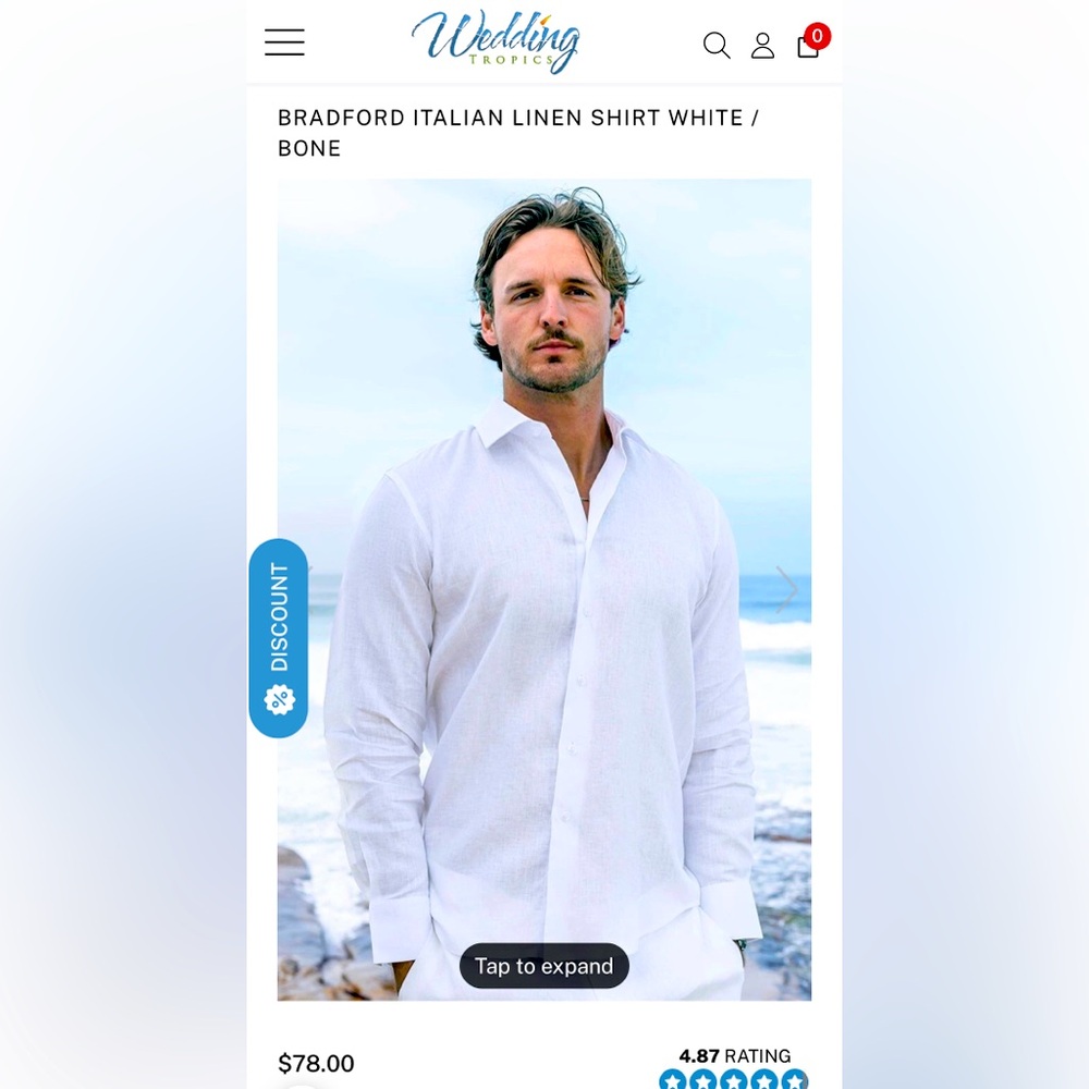 Wedding Tropics BRADFORD ITALIAN LINEN SHIRT WHITE size L
